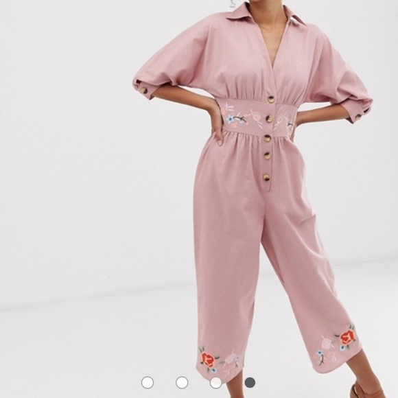 ASOS Embroidered Tea Linen Jumpsuit - Picture 4 of 12